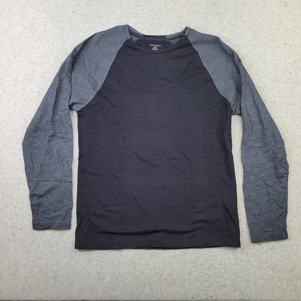 Club Monaco T-Shirt Mens S Black Gray Crew Neck Long Sleeve